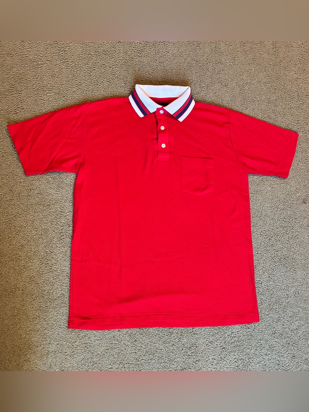 Men's L Vintage 80s Royal Knights Red Polo Shirt White Contrast Collar Top